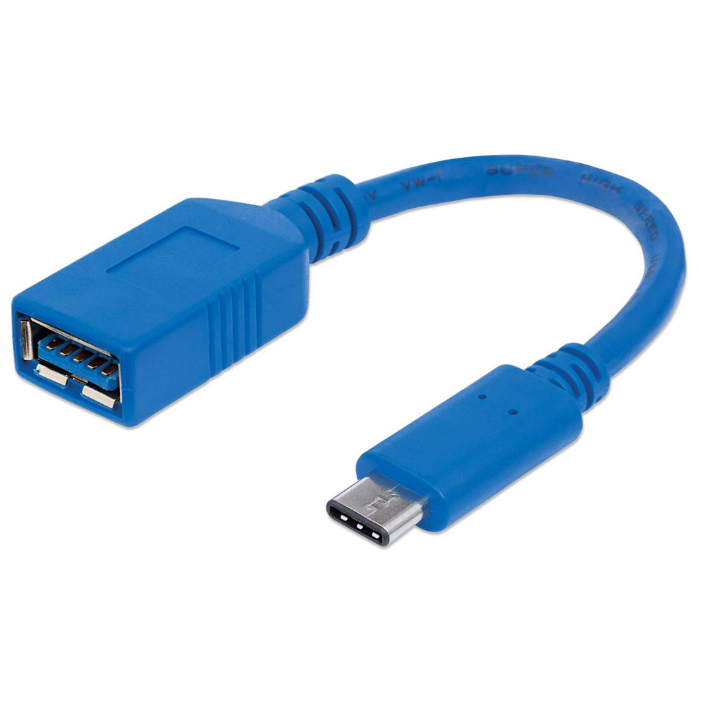 INTELLINET/MANHATTAN USB 3.1 Cable Gen 1, Type-C Male to Type-A Female, 5 Gbps, 15cm Blue