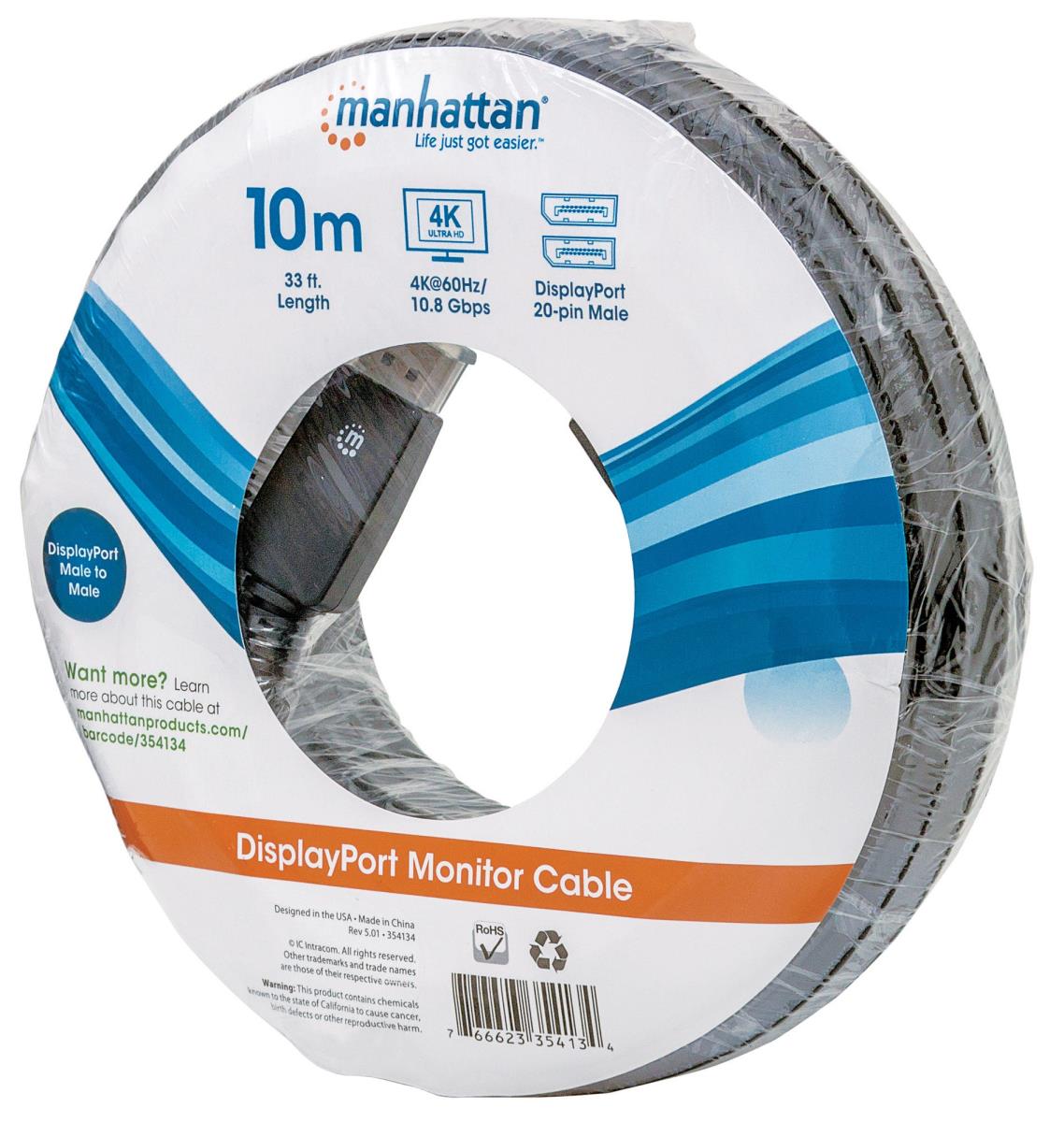 INTELLINET/MANHATTAN DisplayPort Male To DisplayPort Male, 10m Black