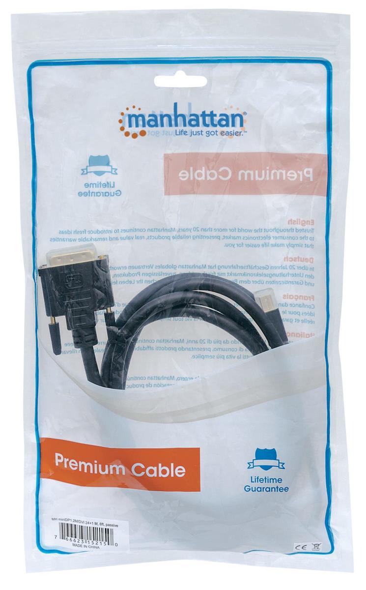 INTELLINET/MANHATTAN Mini DisplayPort 1.2a Male To DVI-d 24+1 Male, 2m Black