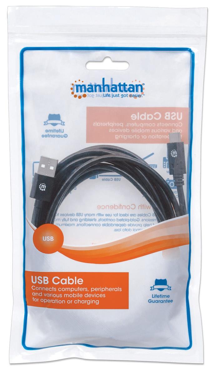 INTELLINET/MANHATTAN USB 2.0 Cable Type-A Male to Type-C Male 480Mbps 3m Black