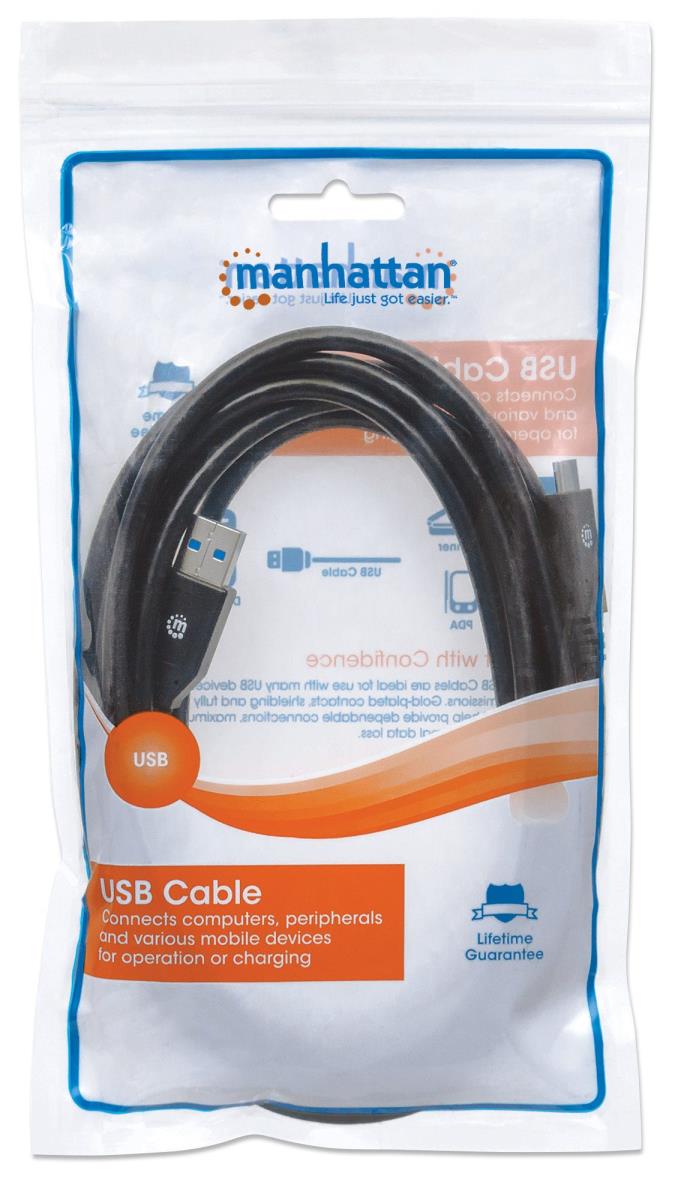 INTELLINET/MANHATTAN USB 3.1 Cable Gen 1, Type-A Male to Type-C Male, 5 Gbps, 3m Black