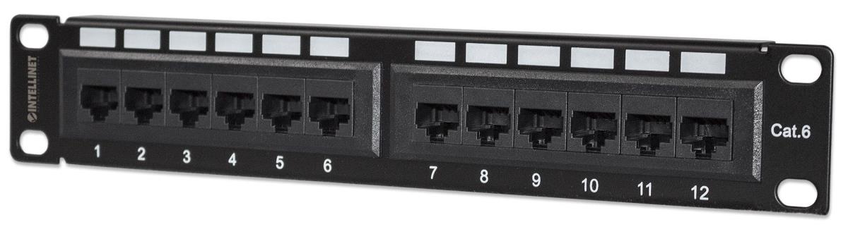 INTELLINET/MANHATTAN Patch Panel - 12 Port - CAT6 - 1u - 10in - Unshielded - Black