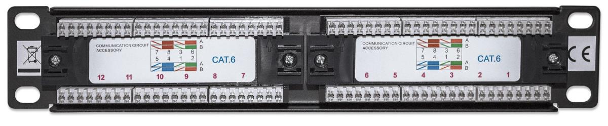 INTELLINET/MANHATTAN Patch Panel - 12 Port - CAT6 - 1u - 10in - Unshielded - Black