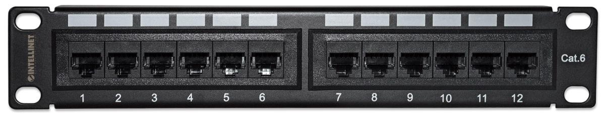 INTELLINET/MANHATTAN Patch Panel - 12 Port - CAT6 - 1u - 10in - Unshielded - Black