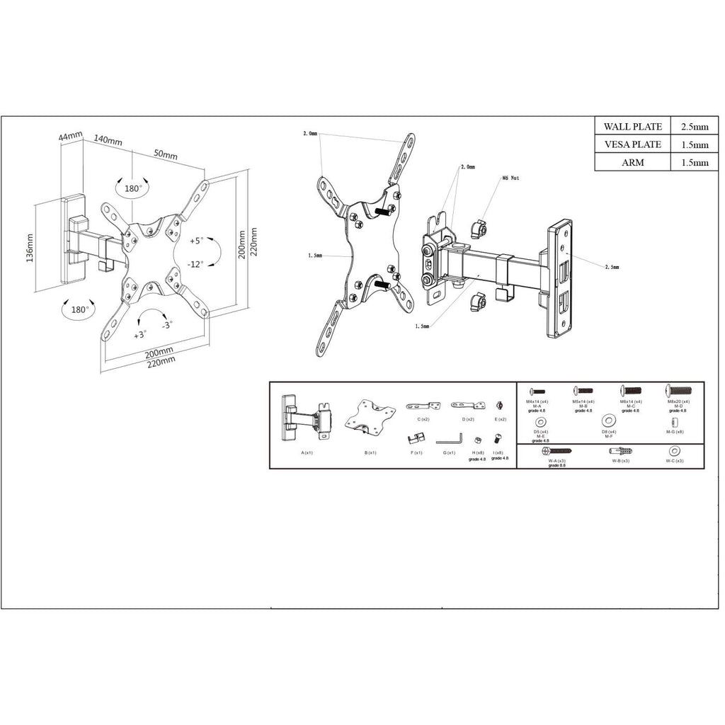 INTELLINET/MANHATTAN Monitor Mount - Wall - 1 Monitor - Tilt/Swivel - 13 To 42in - Black