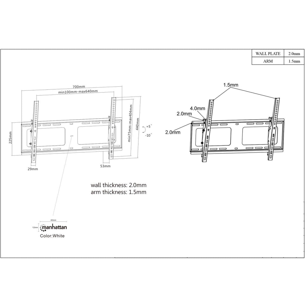 INTELLINET/MANHATTAN Monitor Mount - Wall - 1 Monitor - Tilt - 37 To 80in