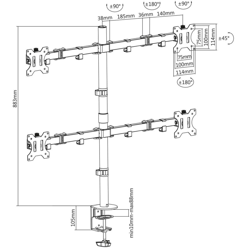 INTELLINET/MANHATTAN Monitor Mount - Desk - 4 Monitors - Full Motion - 13 to 32in - Black