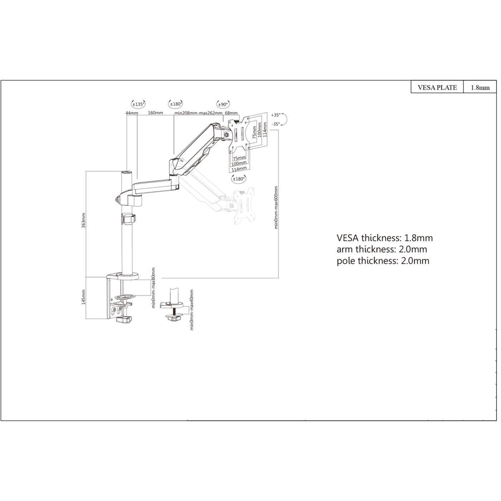 INTELLINET/MANHATTAN Monitor Mount - Desk - 1 Monitor - Full Motion - upto 27in