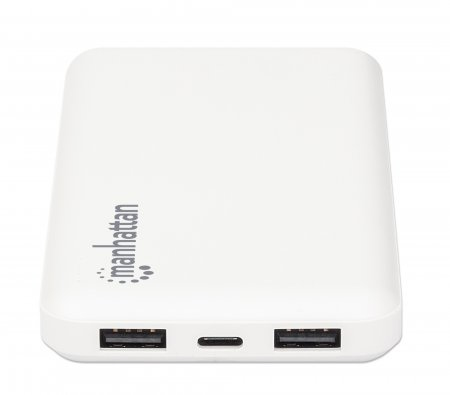 INTELLINET/MANHATTAN Power Bank 10000mah 2xUSB-A Output Ports (2.1A and 1A), 2xInput Ports (USB-C and Micro-USB, 2A each), White