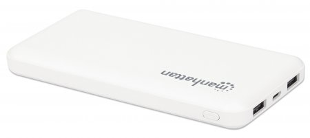 INTELLINET/MANHATTAN Power Bank 10000mah 2xUSB-A Output Ports (2.1A and 1A), 2xInput Ports (USB-C and Micro-USB, 2A each), White