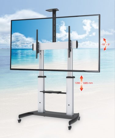 INTELLINET/MANHATTAN TV Cart - 1 TV - Tilt/Height-Adjustable - 60 to 100in - Silver/Black