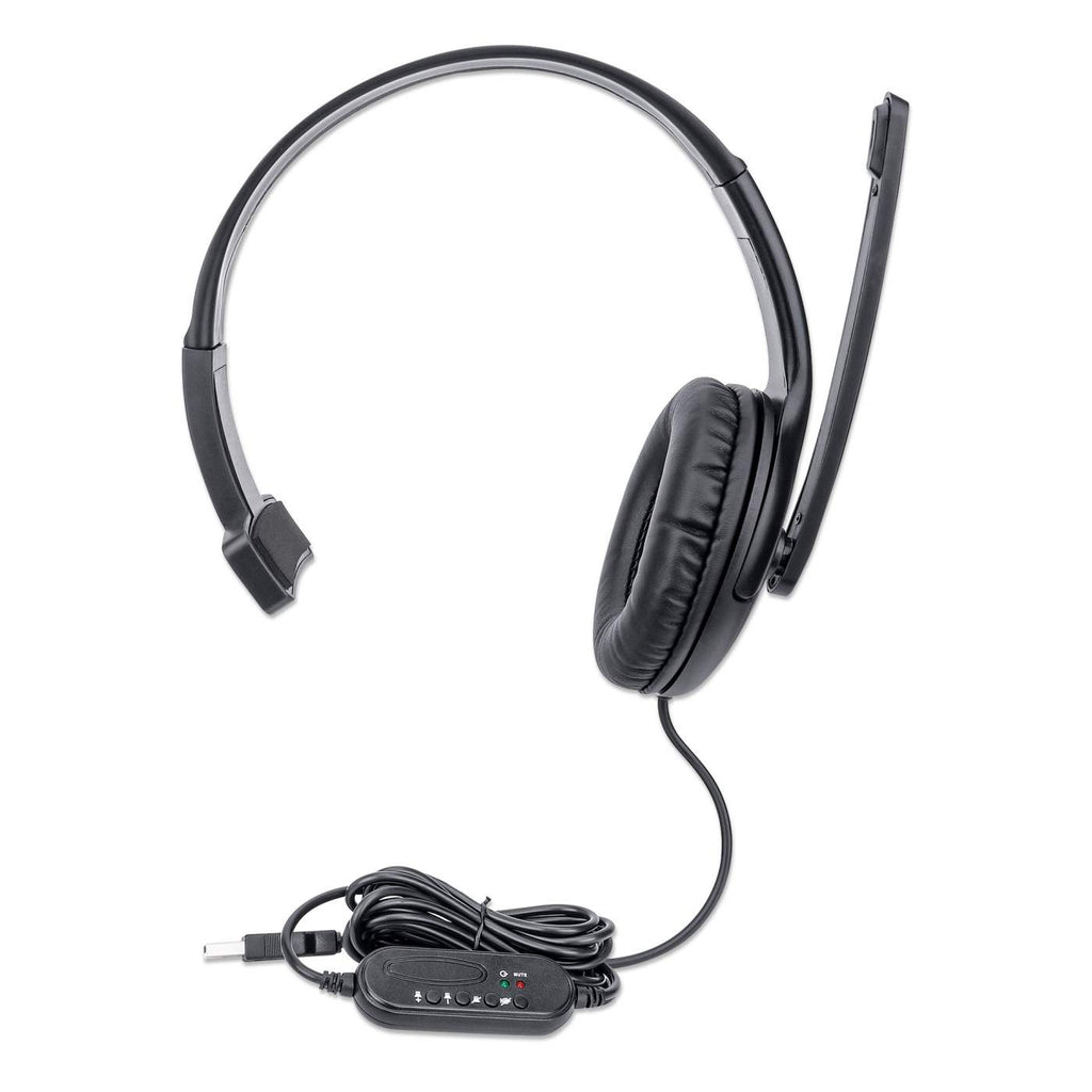 INTELLINET/MANHATTAN Headset Single-sided Over-ear Design w/Adjustable Microphone - Mono - USB - Black