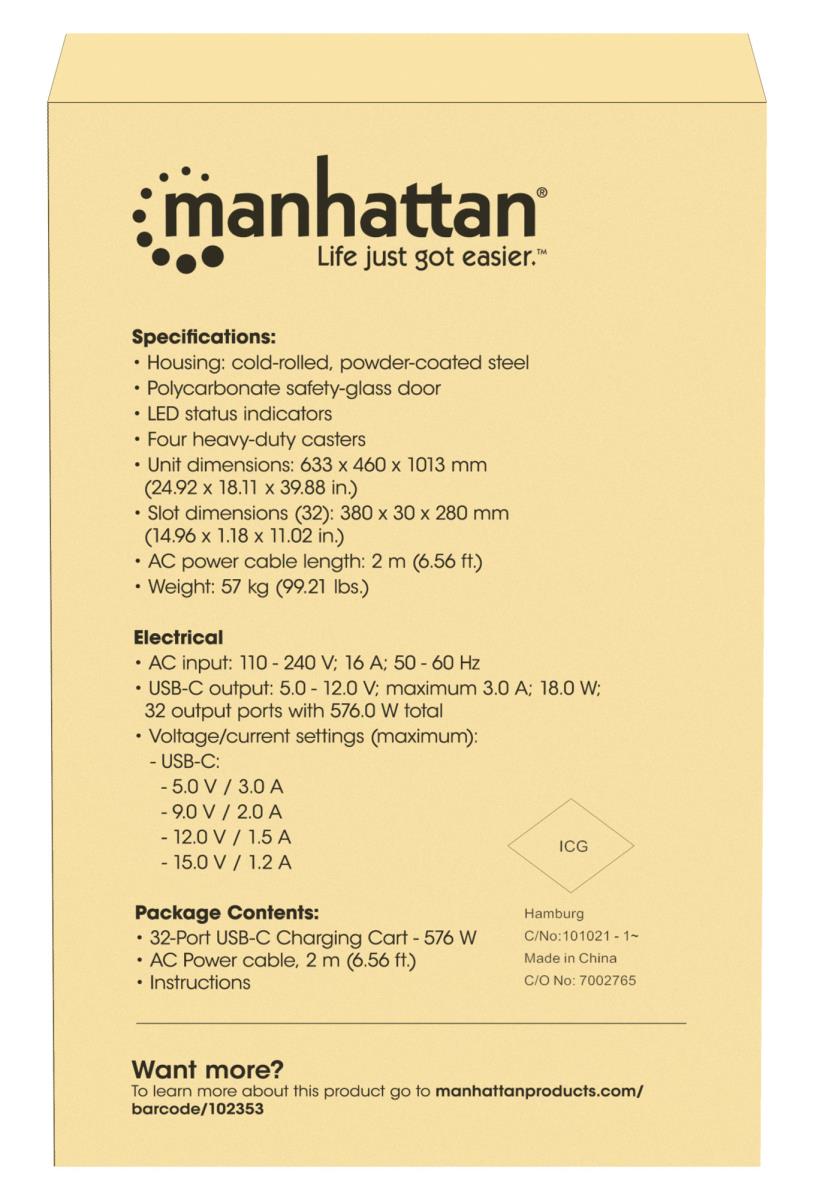 INTELLINET/MANHATTAN Charging Cabinet USB-C X32 18W- 15.6in 18W Per Port (576W Total)