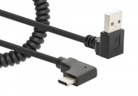 INTELLINET/MANHATTAN USB-C TO USB-A Cable Curly 1m- Male/Male Black USB 2.0