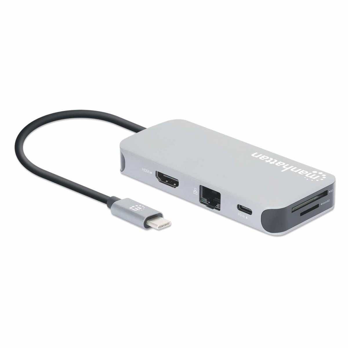 INTELLINET/MANHATTAN USB-C Dock/HUB/Reader 6-port- HDMI/Network/USB-A(X3)/USB-C Power Delivery