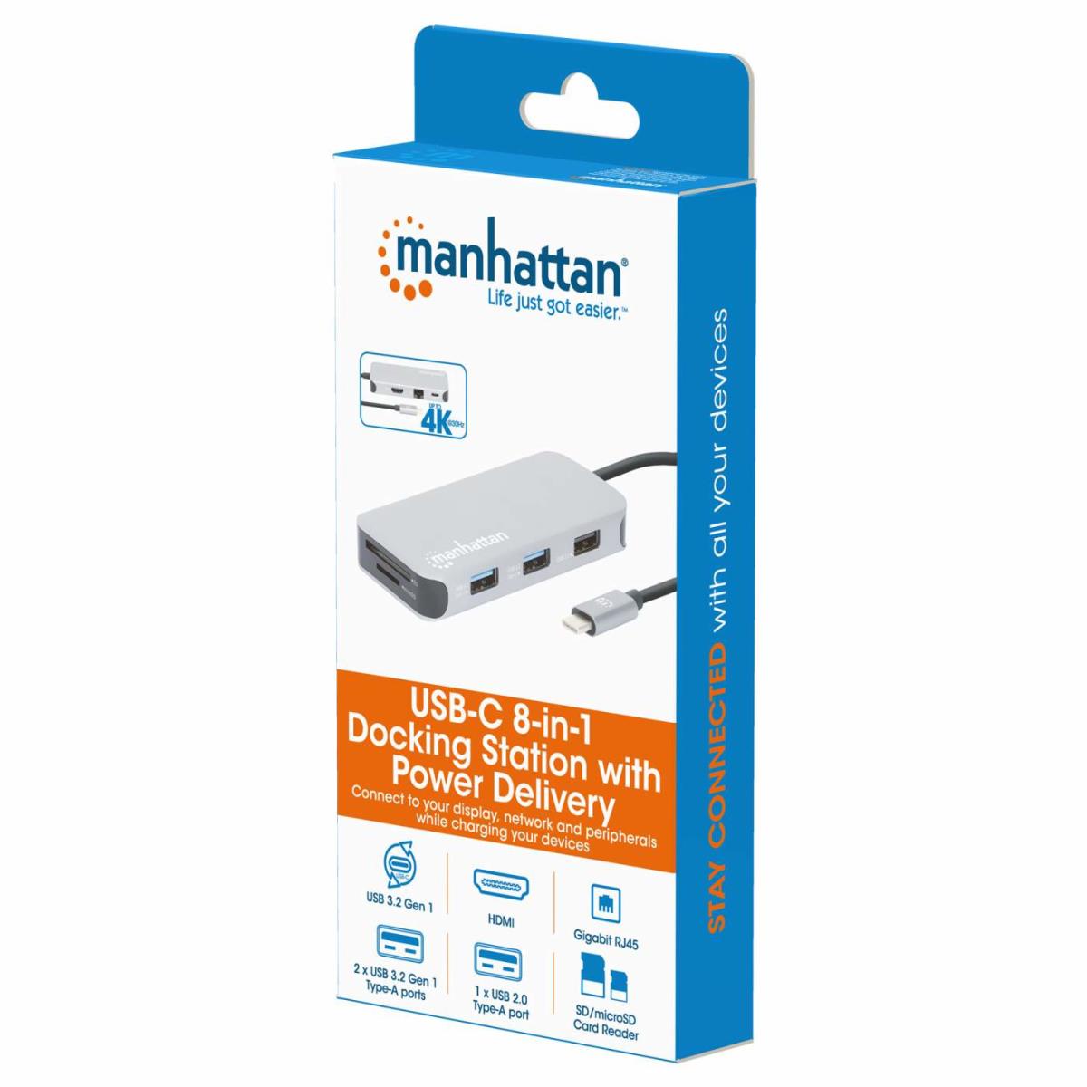 INTELLINET/MANHATTAN USB-C Dock/HUB/Reader 6-port- HDMI/Network/USB-A(X3)/USB-C Power Delivery