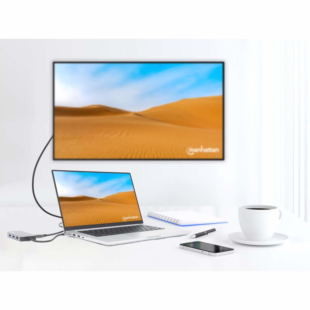 INTELLINET/MANHATTAN USB-C Dock/HUB/Reader 6-port- HDMI/Network/USB-A(X3)/USB-C Power Delivery