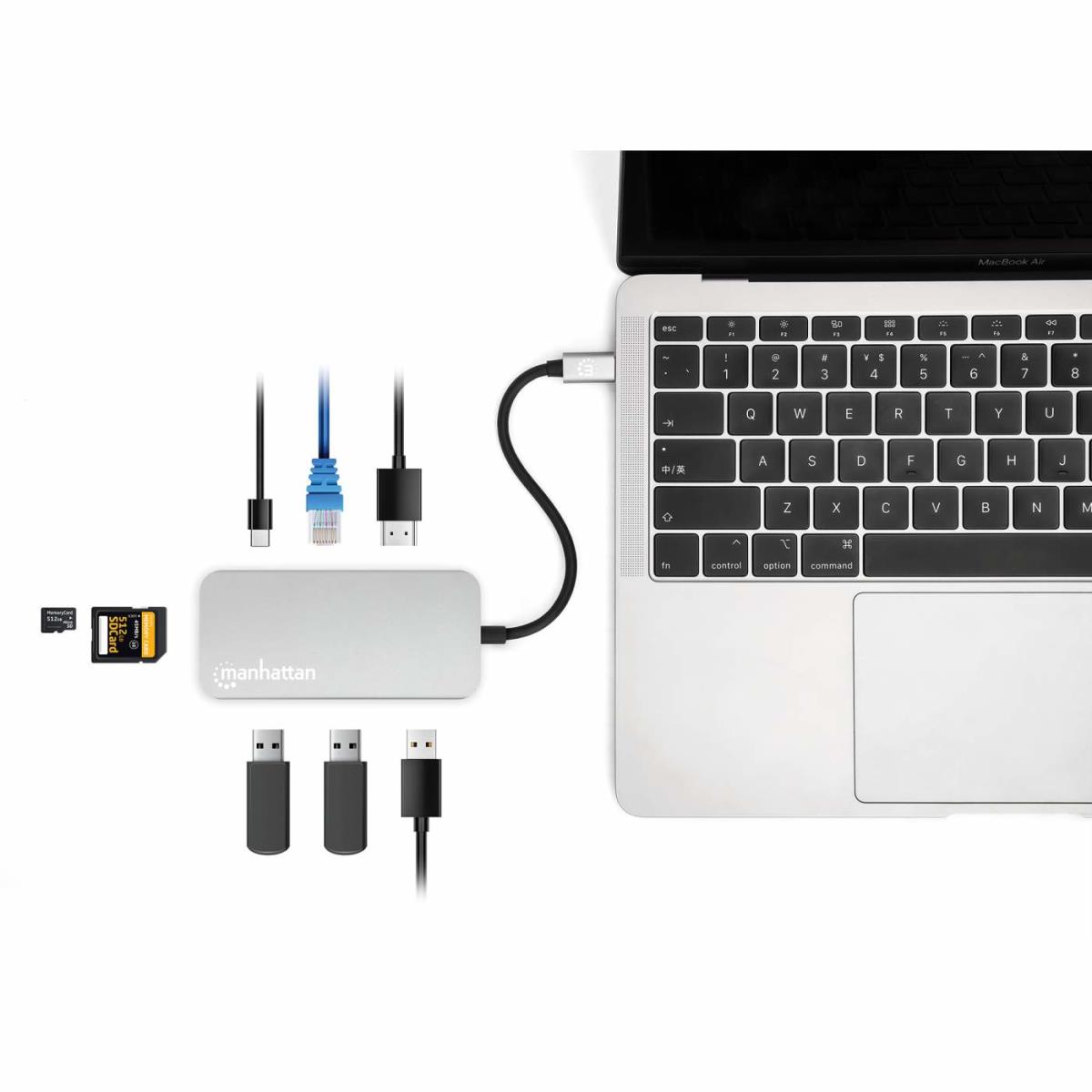 INTELLINET/MANHATTAN USB-C Dock/HUB/Reader 6-port- HDMI/Network/USB-A(X3)/USB-C Power Delivery