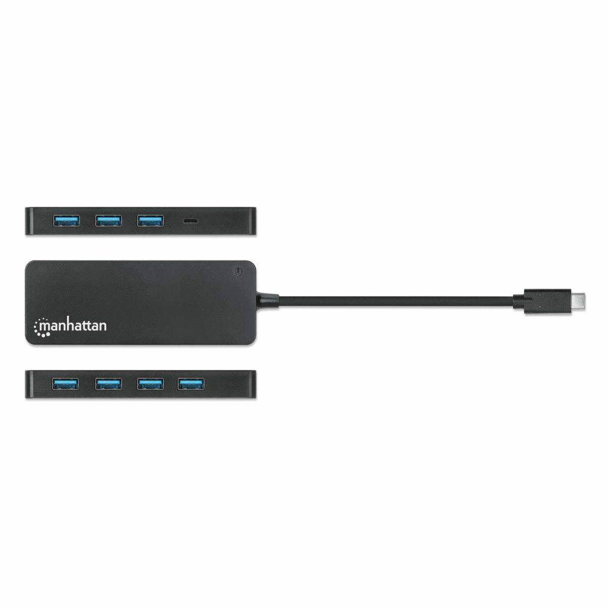 INTELLINET/MANHATTAN USB-C Dock/HUB 7-Port- 7X USB-A USB 3.0 Bus Power Black