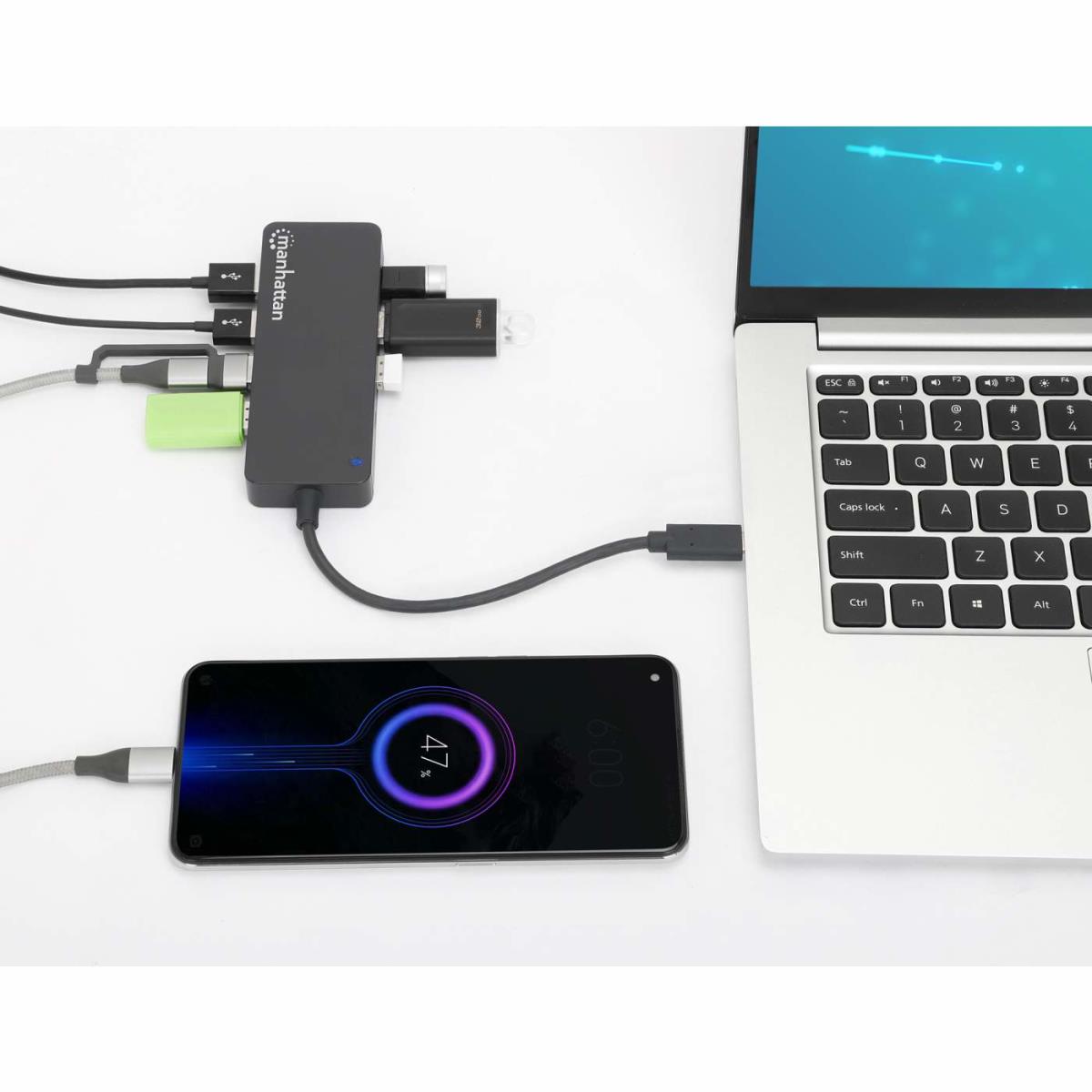 INTELLINET/MANHATTAN USB-C Dock/HUB 7-Port- 7X USB-A USB 3.0 Bus Power Black