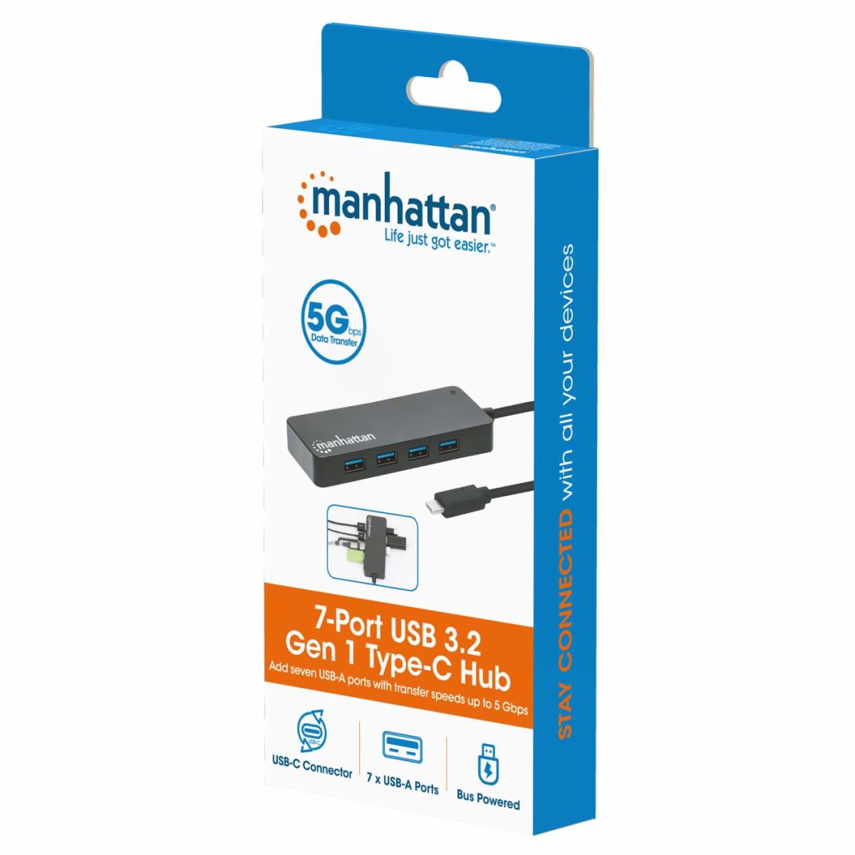 INTELLINET/MANHATTAN USB-C Dock/HUB 7-Port- 7X USB-A USB 3.0 Bus Power Black