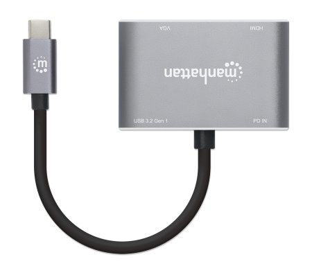 INTELLINET/MANHATTAN USB-C to HDMI & VGA 4-in-1 Docking Converter with Power Delivery