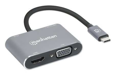 INTELLINET/MANHATTAN USB-C to HDMI & VGA 4-in-1 Docking Converter with Power Delivery
