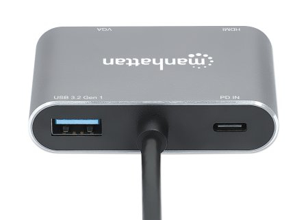 INTELLINET/MANHATTAN USB-C to HDMI & VGA 4-in-1 Docking Converter with Power Delivery