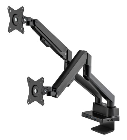 INTELLINET/MANHATTAN Aluminum Gas Spring Dual Monitor Desk Mount with 8-in-1 Docking Station