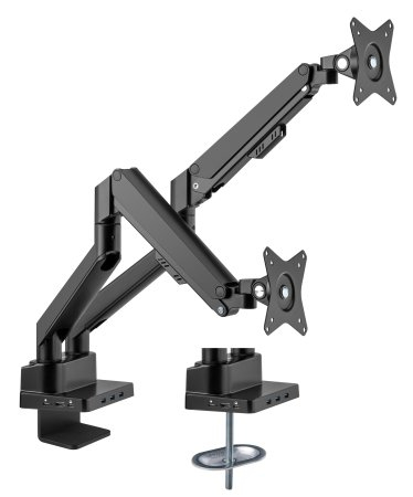 INTELLINET/MANHATTAN Aluminum Gas Spring Dual Monitor Desk Mount with 8-in-1 Docking Station