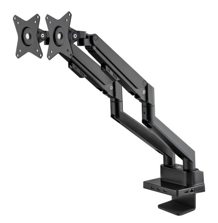 INTELLINET/MANHATTAN Aluminum Gas Spring Dual Monitor Desk Mount with 8-in-1 Docking Station