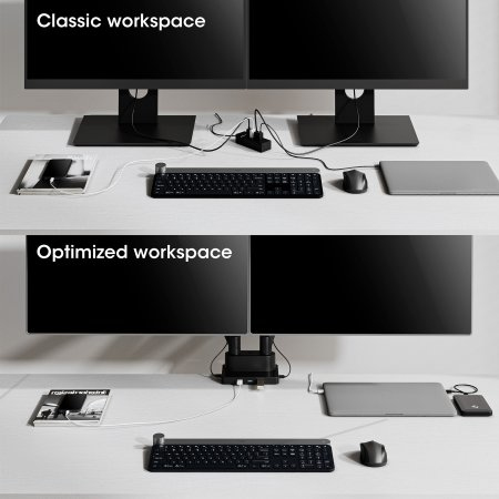 INTELLINET/MANHATTAN Aluminum Gas Spring Dual Monitor Desk Mount with 8-in-1 Docking Station