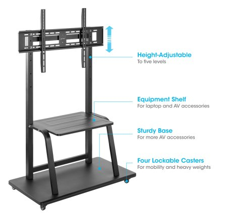 INTELLINET/MANHATTAN TV Cart - 1 TV - Height-Adjustable - 37 to 100in - Black