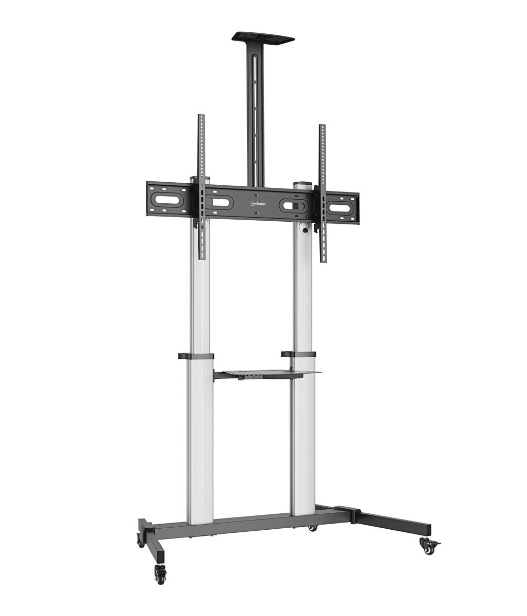 INTELLINET/MANHATTAN TV Cart - 1 TV - Tilt/Height-Adjustable - 60 to 100in - Silver/Black