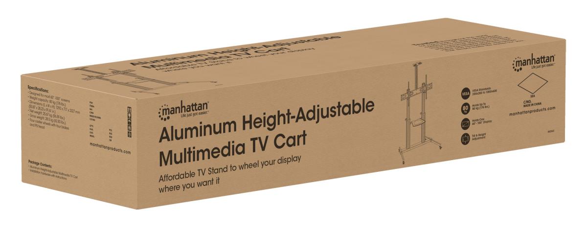 INTELLINET/MANHATTAN TV Cart - 1 TV - Tilt/Height-Adjustable - 60 to 100in - Silver/Black