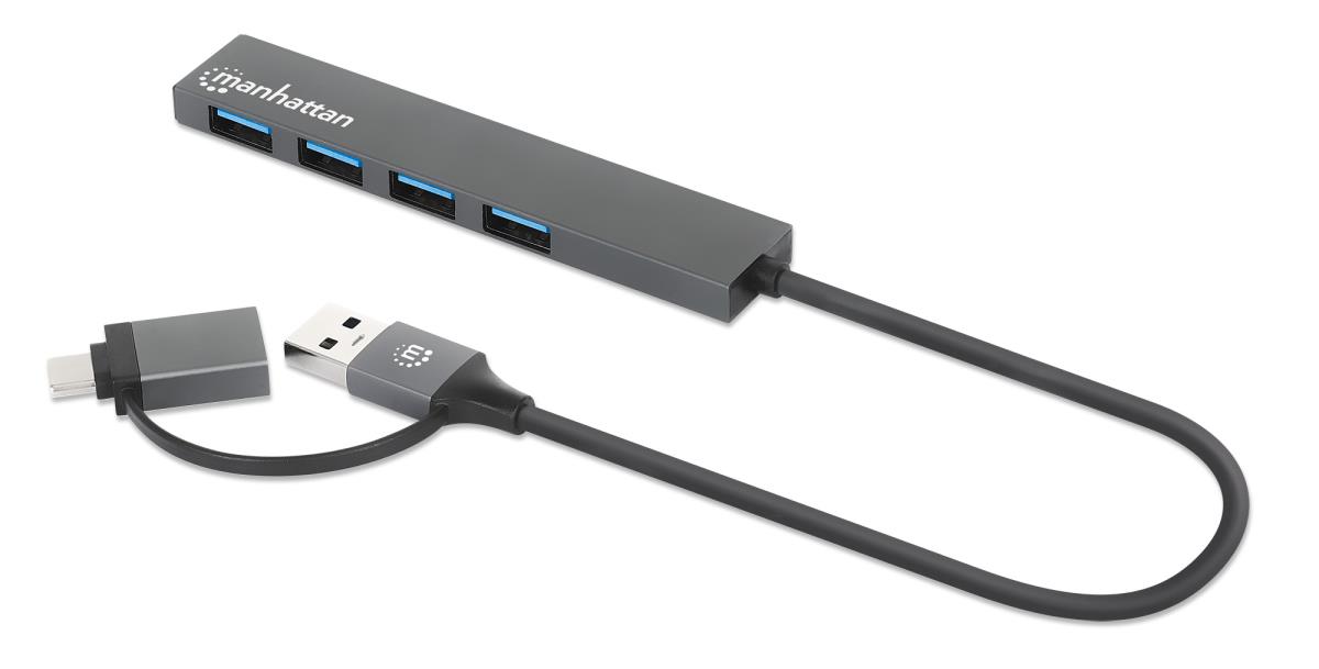 INTELLINET/MANHATTAN Type-C / Type-A Combo Hub, 4-Port USB 3.0