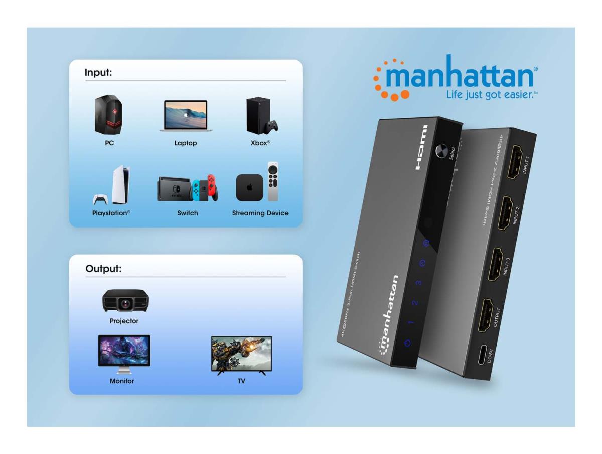 INTELLINET/MANHATTAN HDMI Switch - 4K 60Hz - 3-Port