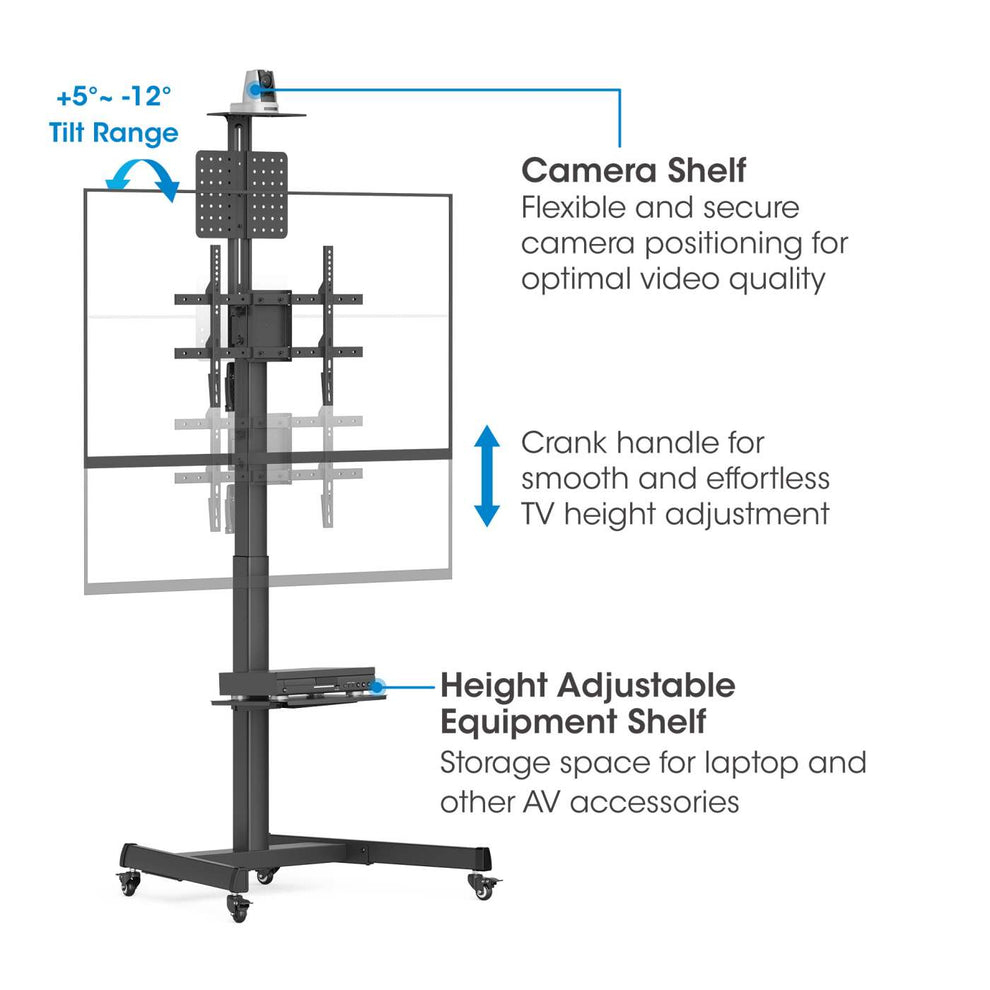 INTELLINET/MANHATTAN TV Cart - 1 TV - Tilt/Height-Adjustable - 37 to 86in - Black