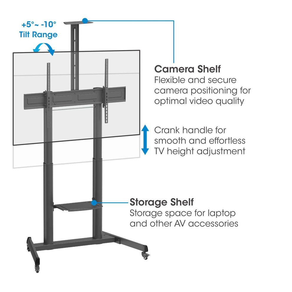 INTELLINET/MANHATTAN TV Cart - 1 TV - Tilt/Height-Adjustable - 60 to 120in - Black