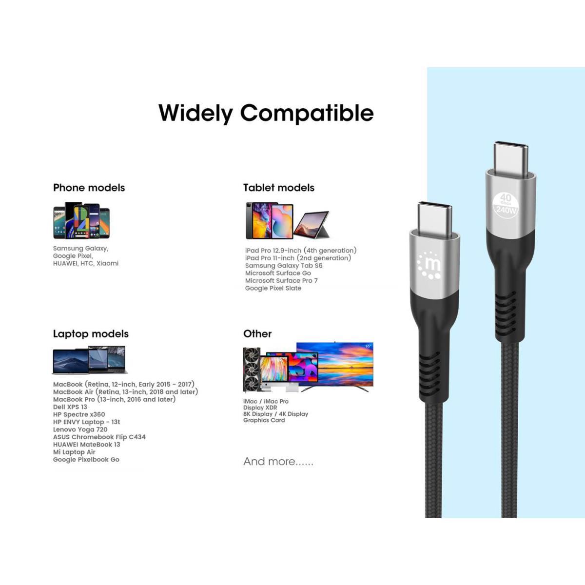 INTELLINET/MANHATTAN USB4 Type-C 40 Gbps 8K Video and 240 W EPR Charging Cable / PD 3.1