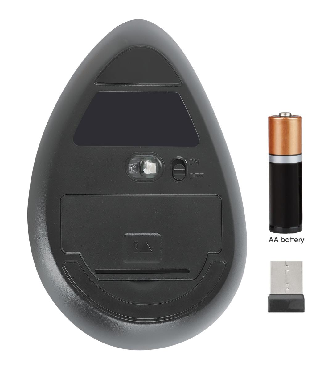 INTELLINET/MANHATTAN Vertical Ergonomic Wireless Mouse - Optical - USB - Black