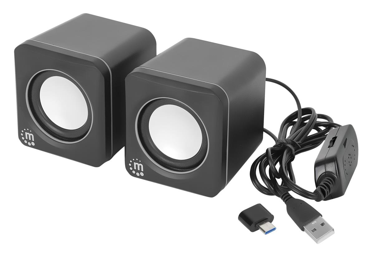 INTELLINET/MANHATTAN Stereo Computer Speakers - 2600 Series - USB - Black/Silver