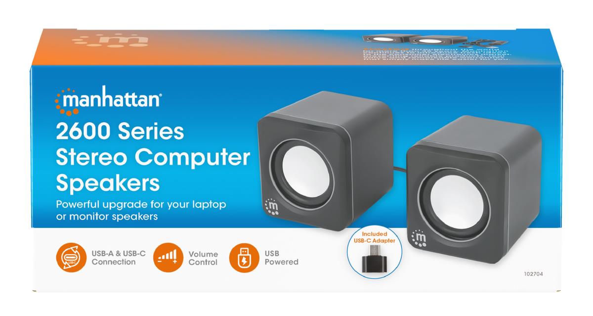 INTELLINET/MANHATTAN Stereo Computer Speakers - 2600 Series - USB - Black/Silver