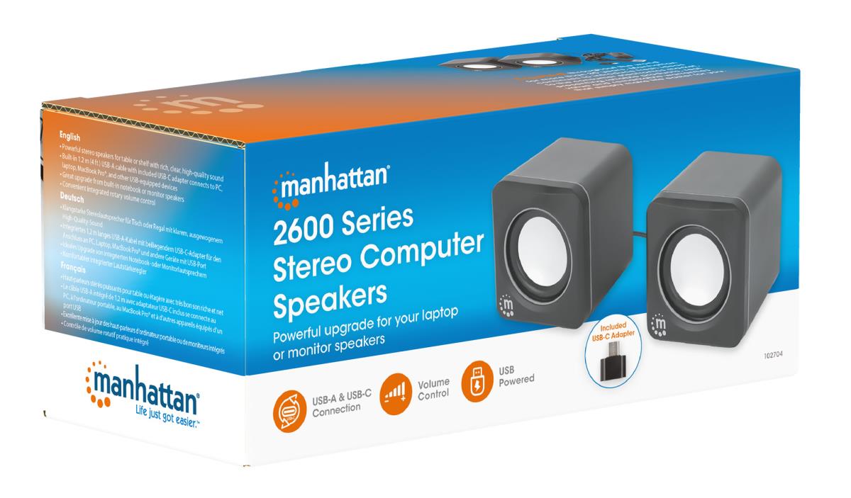 INTELLINET/MANHATTAN Stereo Computer Speakers - 2600 Series - USB - Black/Silver