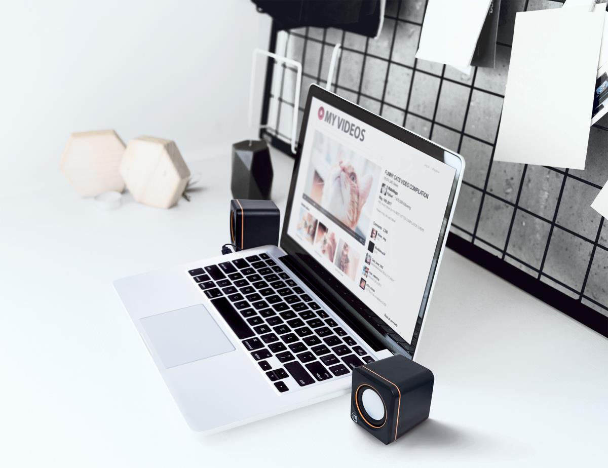 INTELLINET/MANHATTAN Stereo Computer Speakers - 2600 Series - USB - Black/Orange