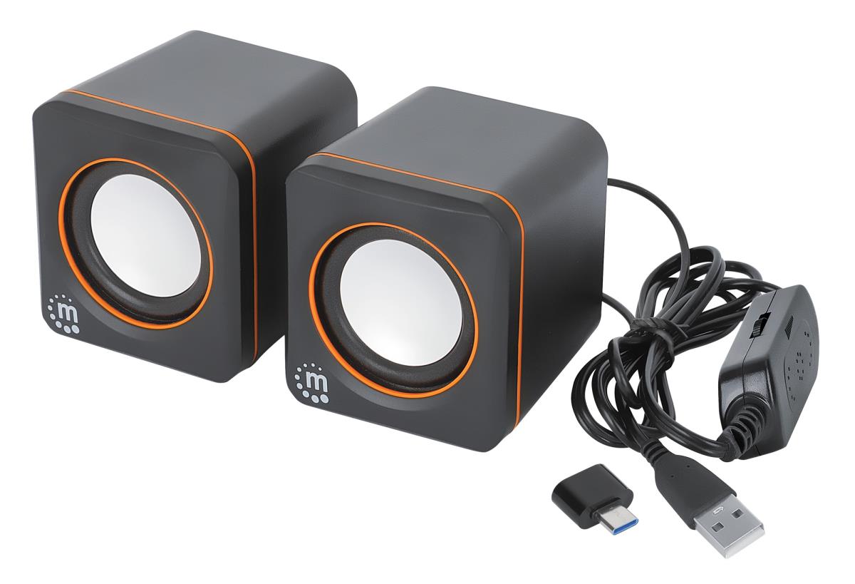 INTELLINET/MANHATTAN Stereo Computer Speakers - 2600 Series - USB - Black/Orange