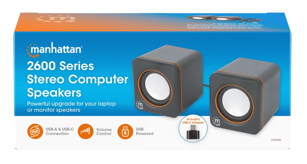 INTELLINET/MANHATTAN Stereo Computer Speakers - 2600 Series - USB - Black/Orange