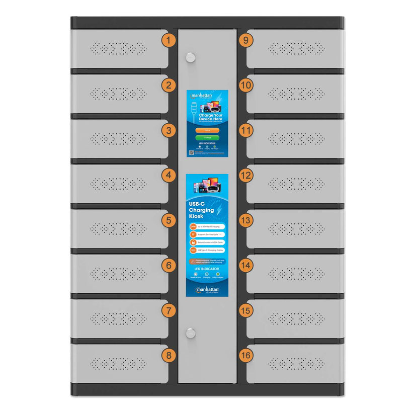 INTELLINET/MANHATTAN Charging Kiosk for Phones - 16-Compartment - USB-C - 500 W