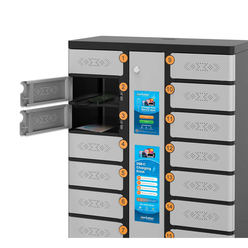 INTELLINET/MANHATTAN Charging Kiosk for Phones - 16-Compartment - USB-C - 500 W