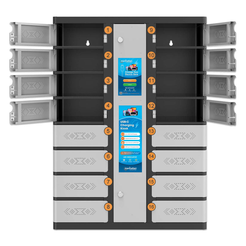 INTELLINET/MANHATTAN Charging Kiosk for Phones - 16-Compartment - USB-C - 500 W
